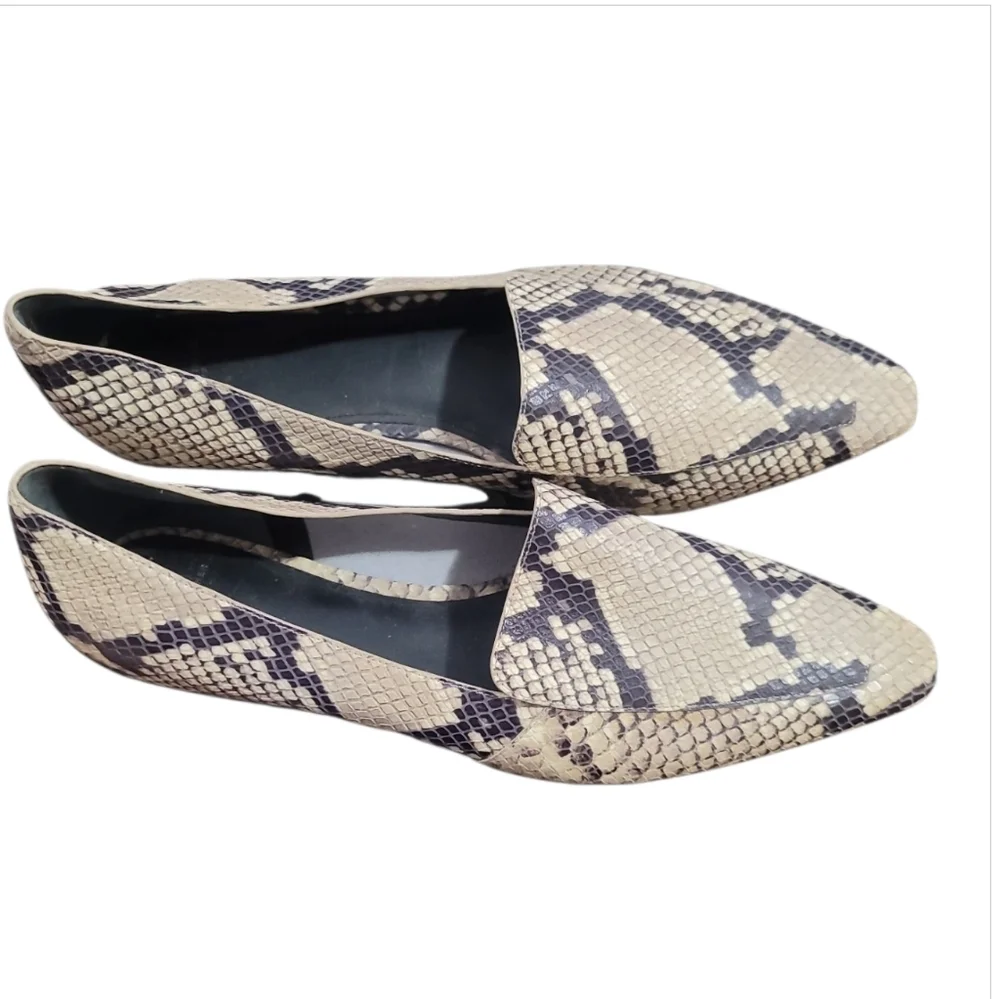 Marc Fisher cream black Snakeskin Flats slip on shoes 11 square snip toe